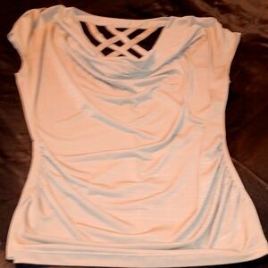 HEART SOUL, tan short-sleeved blouse with vneck strapy blouse.